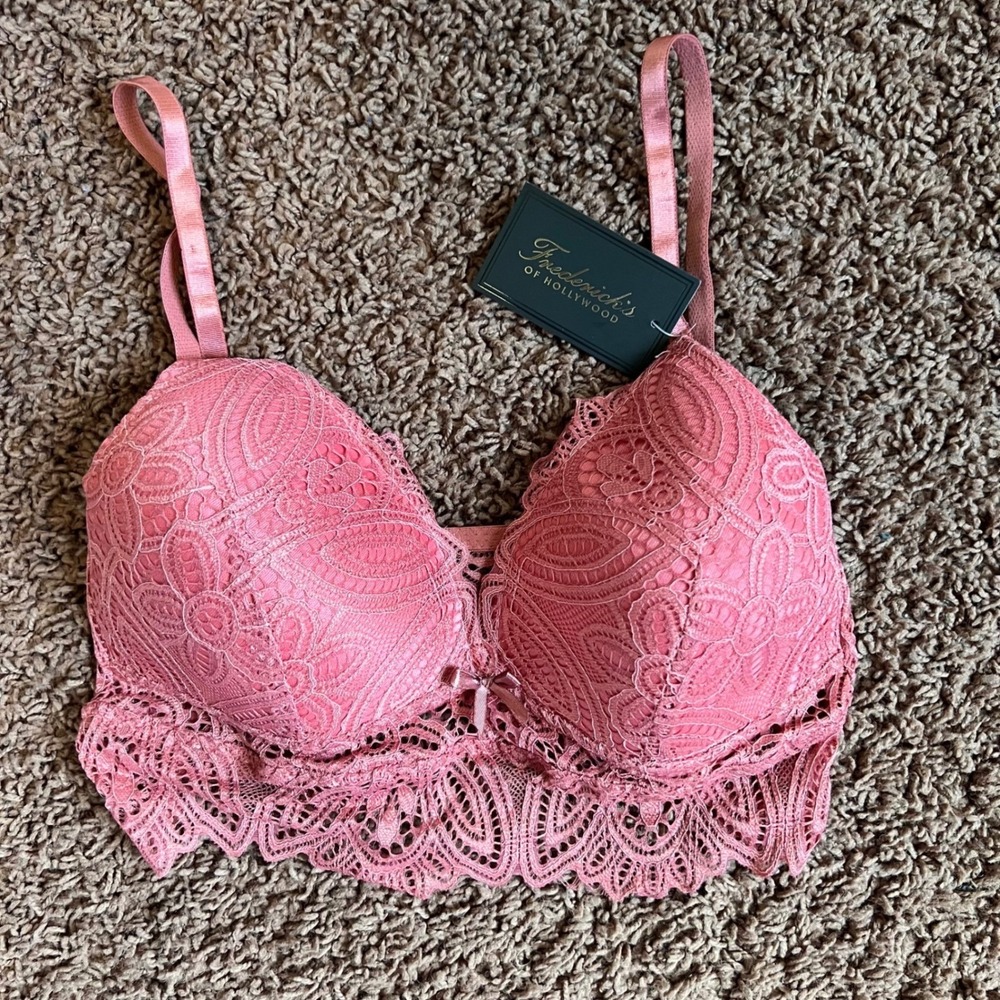 Fredericks of Hollywood Lace Bra Push Up Lingerie Sexy Pink Bra Size Large